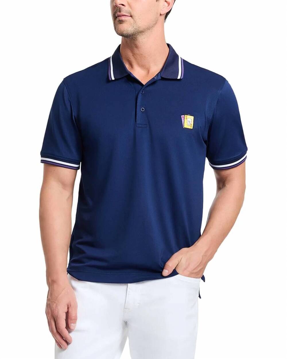 NEW ROBERT GRAHAM poker night short sleeve knit polo in navy